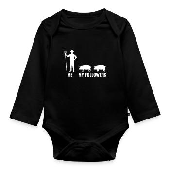 Me and my followers farmer pig pigs - Organic Longsleeve Baby Bodysuit - black - Front