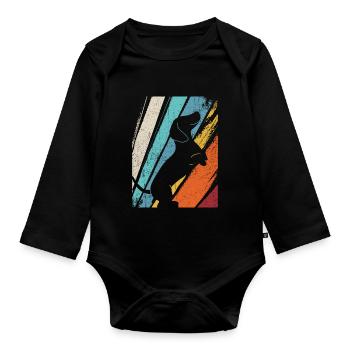 Dackel Dackelhund Hunde Silhouette Retro Vintage G - Baby Bio-Langarm-Body - Schwarz - Vorne