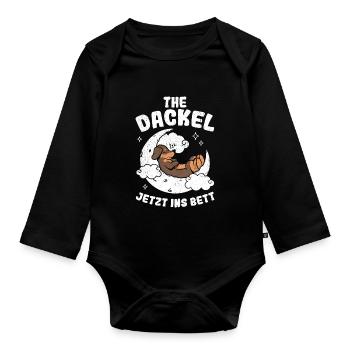 Dachshund Dackel - ICH DACKEL JETZT INS BETT Schla - Baby Bio-Langarm-Body - Schwarz - Vorne