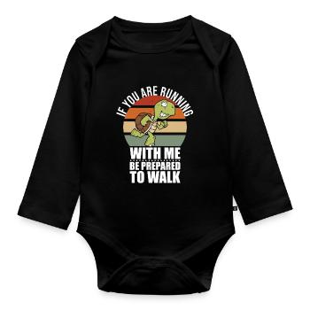 Langsam Laufen Joggen - Slow Runner - Baby Bio-Langarm-Body - Schwarz - Vorne