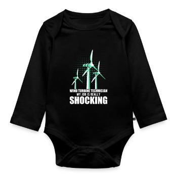 Wind turbine, wind power, wind energy - Organic Longsleeve Baby Bodysuit - black - Front