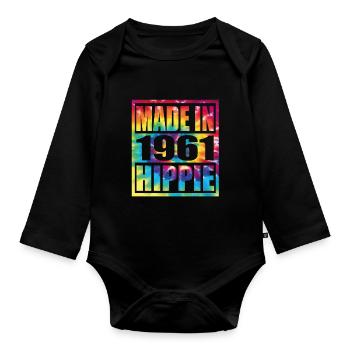 Hippie Birthday 1961 - Baby Bio-Langarm-Body - Schwarz - Vorne