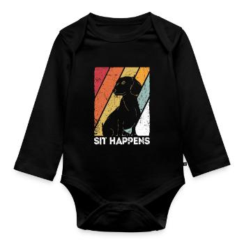 Dachshund Dackel Rauhaardackel Sit Happens Hundeli - Baby Bio-Langarm-Body - Schwarz - Vorne