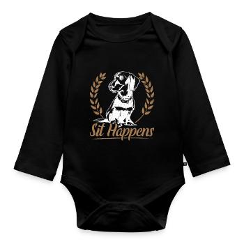 Dachshund Dackel Rauhaardackel Sit Happens Hundeli - Baby Bio-Langarm-Body - Schwarz - Vorne