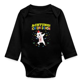 Achtung Ich Bin Schon 4 Geburtstag Ziege - Baby Bio-Langarm-Body - Schwarz - Vorne
