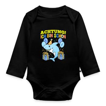 Achtung Ich Bin Schon 1 Geburtstag Hai - Baby Bio-Langarm-Body - Schwarz - Vorne