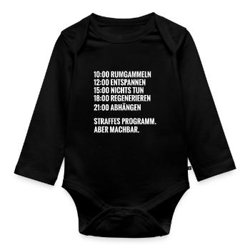 Rumgammeln lustiger Tagesablauf für faule Menschen - Baby Bio-Langarm-Body - Schwarz - Vorne