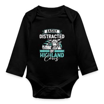 Highland Cattle Cow Schottische Kuh - Baby Bio-Langarm-Body - Schwarz - Vorne