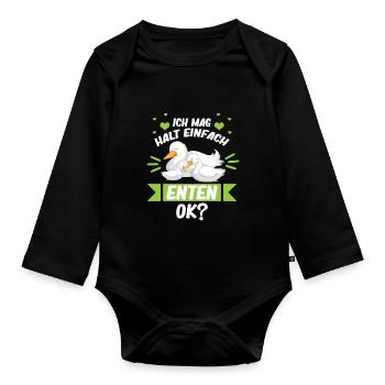 Ente Geschenk - Ich mag halt einfach Enten Ok? - Baby Bio-Langarm-Body - Schwarz - Vorne