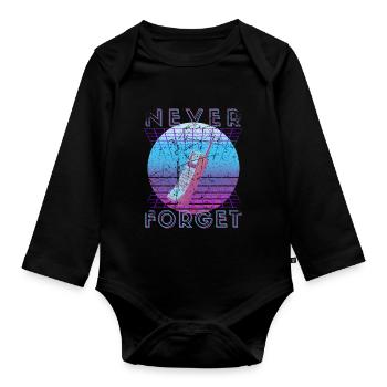 Never Forget Retro 80er 90er Nostalgie - Baby Bio-Langarm-Body - Schwarz - Vorne
