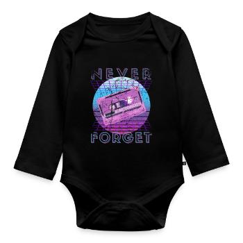 Never Forget Retro 80er 90er Nostalgie - Baby Bio-Langarm-Body - Schwarz - Vorne
