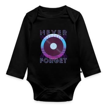 Never Forget Retro 80er 90er Nostalgie - Baby Bio-Langarm-Body - Schwarz - Vorne