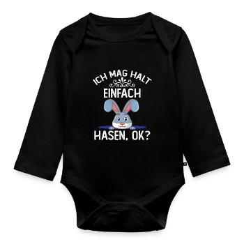 Hase Häschen - Ich mag halt einfach Hasen Ok? - Baby Bio-Langarm-Body - Schwarz - Vorne