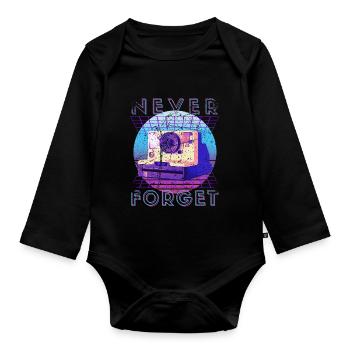 Never Forget Retro 80er 90er Nostalgie - Baby Bio-Langarm-Body - Schwarz - Vorne