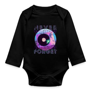 Never Forget Retro 80er 90er Nostalgie - Baby Bio-Langarm-Body - Schwarz - Vorne