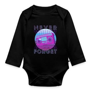 Never Forget Retro 80er 90er Nostalgie - Baby Bio-Langarm-Body - Schwarz - Vorne