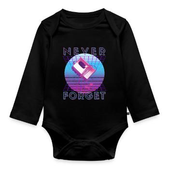 Never Forget Retro 80er 90er Nostalgie - Baby Bio-Langarm-Body - Schwarz - Vorne