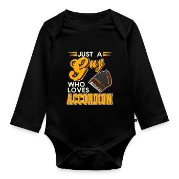 Just a guy who loves accordion - Organic Longsleeve Baby Bodysuit - black - Front