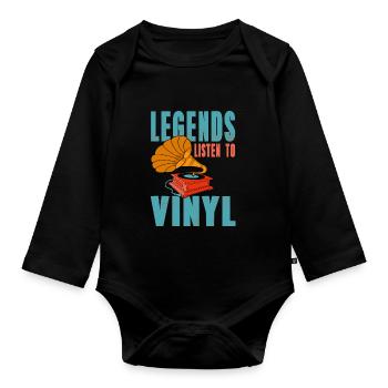 Les légendes écoutent des disques vinyles - Body Bébé bio manches longues - noir - Devant