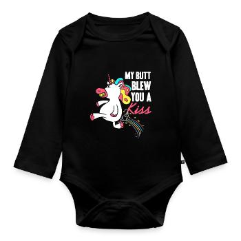 Mes fesses te souffle un baiser licorne pet - Body Bébé bio manches longues - noir - Devant