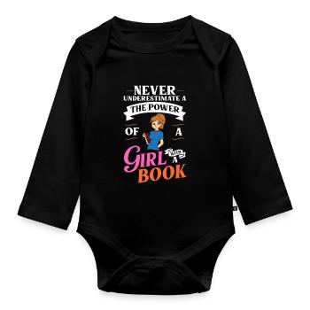 Buch Mädchen Lesen Frauen Bücherwurm Bibliothekar - Baby Bio-Langarm-Body - Schwarz - Vorne