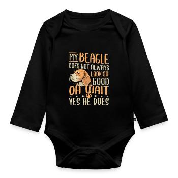Le propriétaire du chien Beagle a l’air bien Beagle Chien - Body Bébé bio manches longues - noir - Devant