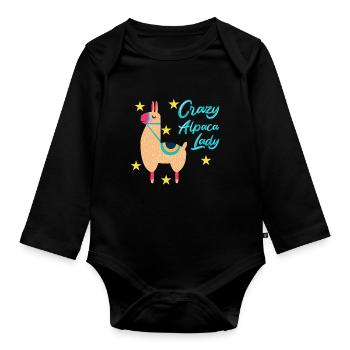 Crazy Alpaca Lady Alpaka - Organic Longsleeve Baby Bodysuit - black - Front