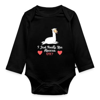 I like alpacas ok? Alpaca - Organic Longsleeve Baby Bodysuit - black - Front
