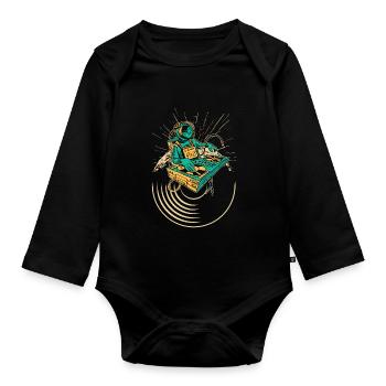 DJ Tshirt for Party Disc Jockey Rave Techno Mixer - Organic Longsleeve Baby Bodysuit - black - Front
