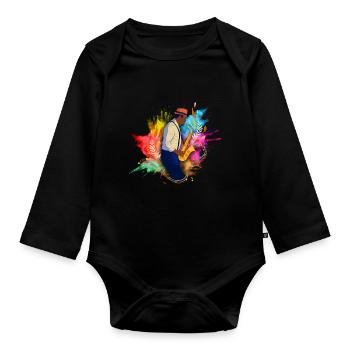 Jazz Geschenk Saxophon Musik Instrument Blasmusik - Baby Bio-Langarm-Body - Schwarz - Vorne