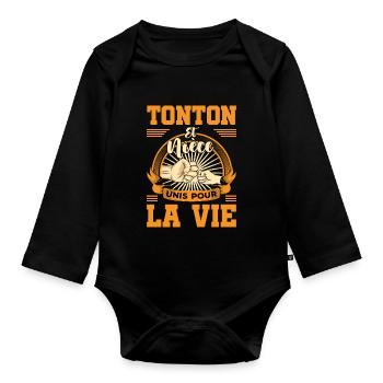 Cadeau annonce tonton et nièce unis pour la vie - Body Bébé bio manches longues - noir - Devant