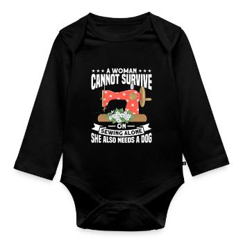 Sewing Stitching Machine Quilting Yarn Dog Mom Dog - Organic Longsleeve Baby Bodysuit - black - Front