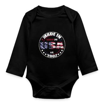 Dicton d’anniversaire né aux États-Unis en 2002 - Body Bébé bio manches longues - noir - Devant