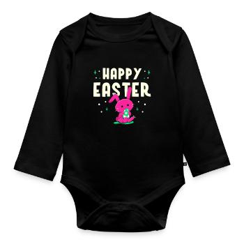 Happy Easter Easter Easter Easter Egg Sayings - Organic Longsleeve Baby Bodysuit - black - Front
