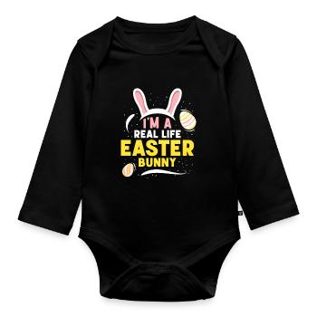 Ich Bin Ein Echter Osterhase Ostern Osterfest - Baby Bio-Langarm-Body - Schwarz - Vorne
