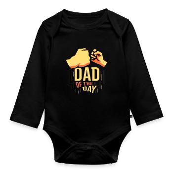 Vater Des Tages Sprüche Vater Tag Papi Papa - Baby Bio-Langarm-Body - Schwarz - Vorne