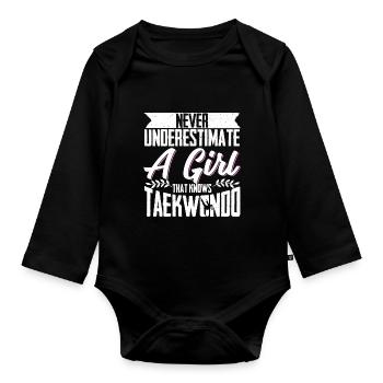 TKD Korean Martial Arts Tae Kwon - Baby Bio-Langarm-Body - Schwarz - Vorne
