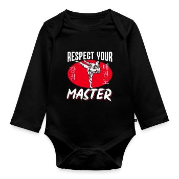 TKD Korean Martial Arts Tae Kwon - Baby Bio-Langarm-Body - Schwarz - Vorne