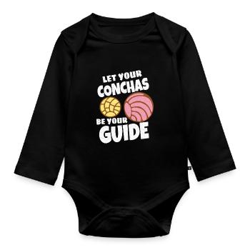 Spanish Humor Conchas Mexican Bread - Organic Longsleeve Baby Bodysuit - black - Front