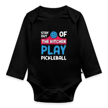 Restez en dehors de la cuisine Jouer au pickleball - Body Bébé bio manches longues - noir - Devant