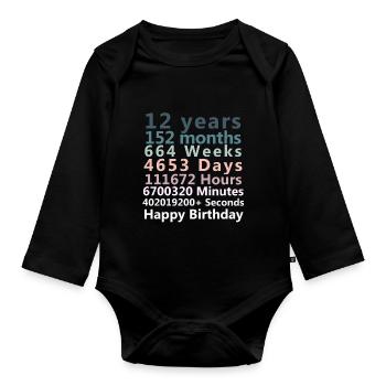 Happy 12th Birthday | 12th Birthday Gifts | Gifs - Organic Longsleeve Baby Bodysuit - black - Front