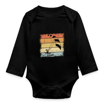 Kiteboarding Sunset Retro Design - Baby Bio-Langarm-Body - Schwarz - Vorne