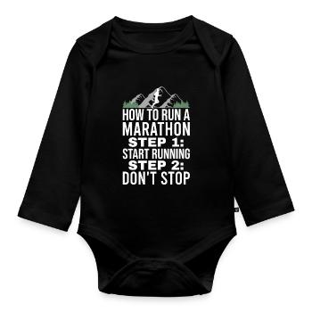 Lustig Marathon Motivation Lauftraining - Baby Bio-Langarm-Body - Schwarz - Vorne