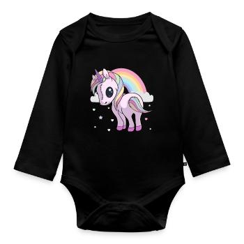 Pastell Goth gruseliges Einhorn Yami Kawaii süßer Spaß - Baby Bio-Langarm-Body - Schwarz - Vorne