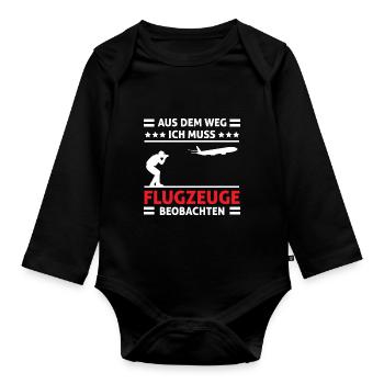 Planespotter Planespotting Flugzeug - Baby Bio-Langarm-Body - Schwarz - Vorne