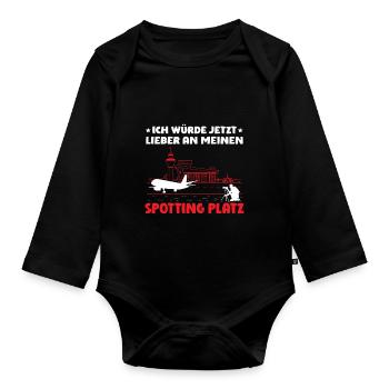 Planespotter Planespotting Flugzeug - Baby Bio-Langarm-Body - Schwarz - Vorne