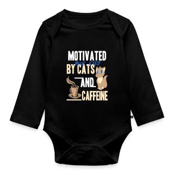 Motivé par les chats aux yeux bleus et le thé à la caféine - Body Bébé bio manches longues - noir - Devant