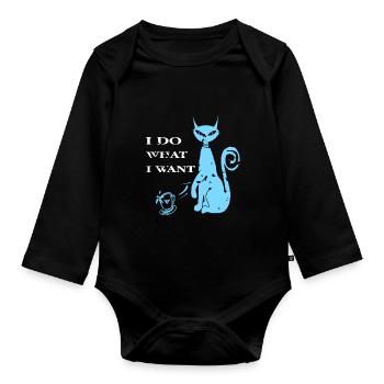 I Do What I Want Funny Cat Lover T-Shirt Present - Baby Bio-Langarm-Body - Schwarz - Vorne