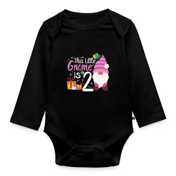 Ce petit gnome est 2 filles d’anniversaire - Body Bébé bio manches longues - noir - Devant