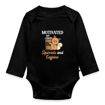 Motivates squirrel coffee coffee lovers - Organic Longsleeve Baby Bodysuit - black - Front